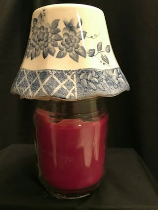 Candle Shade Vintage Topper Floral Blue White Ceramic Jar Candle 3.  5 