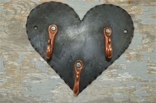 Arts And Crafts Style Wrought Iron Heart With Copper Hooks Key Hook