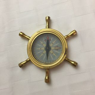 S Emery Salem Brass Ship Wheel Compass