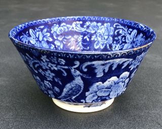 Antique English Deep Blue Transferware Bowl,  Early 19th Century Bird