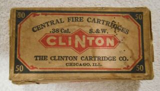 Very Rare Clinton Cartridge Co.  38 Cal S.  & W.  2 Piece Box Bullet Ammo Box