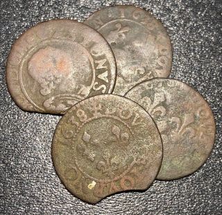 1600s France Louis Xiii Double Tournois 2 Deniers Rare Medieval French Coin