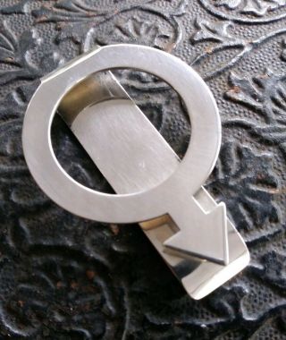 Rare Tiffany & Co Maker Sterling Silver Mars Male Gender Symbol Moneyclip 24.  6g