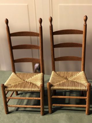 Dollhouse Miniature Artisan Signed DC Wood Chairs Woven Cotton Cord Seat 2