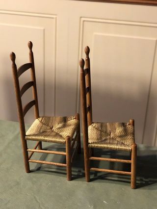 Dollhouse Miniature Artisan Signed DC Wood Chairs Woven Cotton Cord Seat 3