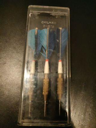 3 Vintage Metal Darts Set Chilham With Feather Ends Collectible Antique