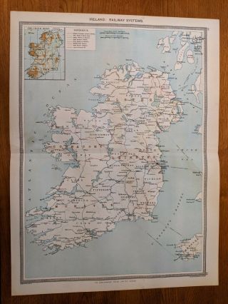 Antique Map C.  1906 - Ireland: Railway Systems - Harmsworth Atlas