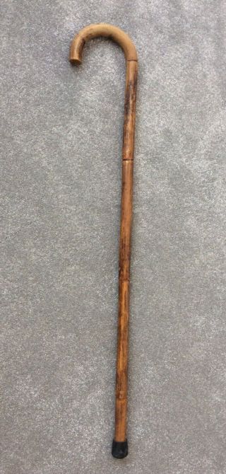 Vintage Bamboo Wooden Walking Stick 90cm Rubber Cap