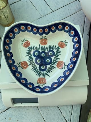 Polish Pottery Bakeware Heart Shaped Dish Boleslawiec Wiza Rare Pattern Nwt