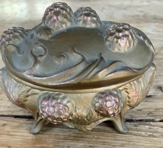 Antique Art Nouveau Jewelry Casket Trinket Box Coon 371 Raspberry And Leaf Metal