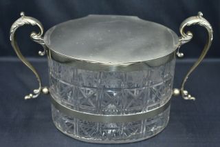 Antique Victorian Glass Biscuit Barrel Silver Plate