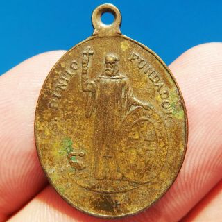 Rare St Benedict Cross Religious Medal Old Spanish Montserrat Virgin Pendant