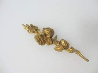 Victorian Brass Furniture Ormolu Finial Top Mount Rococo Old Antique Flowers 6 "