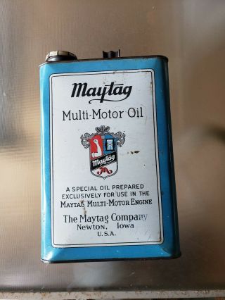 Antique Maytag Multi - Motor Oil Tin Can 1 Gallon With Top