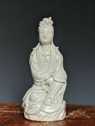 Antique Chinese Blanc De Chine Porcelain Kwan Yin Guanyin Figure Carved