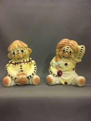 Vintage Raggedy Ann & Andy Figurines Pottery China Novelties Mid Century