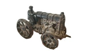 Vintage Cast Iron Antique Toy Tractor With Driver And Hand Crank