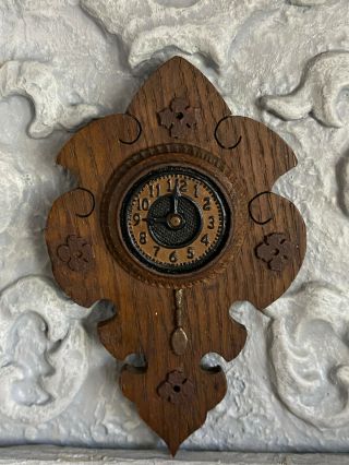 Vintage Miniature Dollhouse Artisan Crafted Tall Wood Sculpted Wall Decor Clock