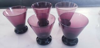 Vintage Mcm Purple Amethyst Glass Set Of 5 Shot Glasses