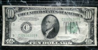 1934 B $10 Frn,  C - Philadelphia,  Rare Vinson,  Green Seal