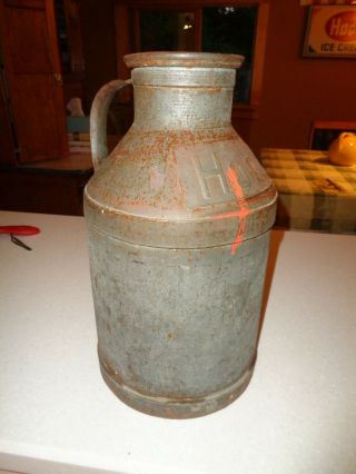 Vintage Antique 2.  5 Gallon 10 Quart Galvanized Metal Milk Can W Handle Hood