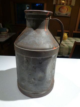 Vintage antique 2.  5 Gallon 10 Quart galvanized Metal Milk Can w handle Hood 3