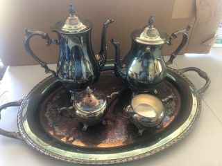 Vintage Wm Rogers Silver Coffee Tea Set 4 Piece Set With Tray