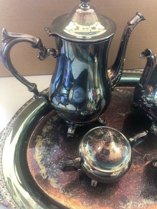 Vintage Wm Rogers Silver Coffee Tea Set 4 Piece Set With Tray 2