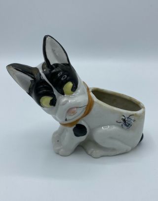 Rare Vintage Boston Terrier Bulldog Dog Ceramic With Fly Planter Toothpick Japan