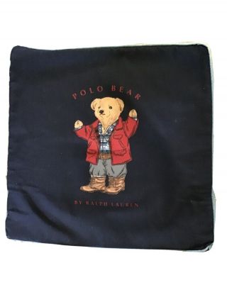 Ralph Lauren Vintage Polo Red Coat Teddy Bear Decorative Navy Pillow Cover - 18”