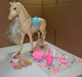 Vintage 1995 Barbie Horse Nibbles With Picnic Accessories