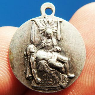 Rare Our Lady Of Anguish Medal Old Spanish The Pieta Virgin Religious Charm
