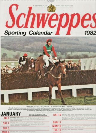 Rare Collectible Vintage 1982 Schweppes Horse Racing Sporting Calendar
