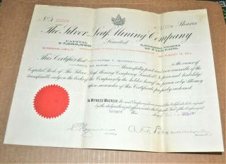 The Silver Leaf Mining Company 1908 Antique Stock Certificate