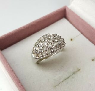 Rare Vintage M&s Signed Silver Tone Diamante Ring Size Q Gift Costume Jewellery