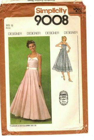 Vintage 1970s Simplicity Sewing Gunne Sax Dress Long Short 9008 Size 12 Bust 34 "