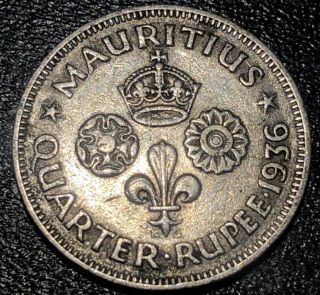 1936 Mauritius 1/4 Rupee Km 15 King George V Rare African British Colonial Coin