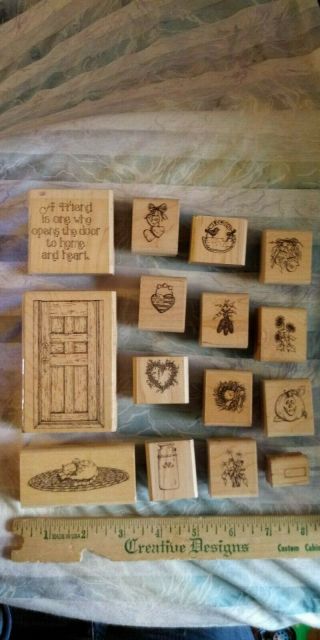 Stampin Up 1995 Rare Home & Heart15 Piece Wood Mount Rubber Stamp Set