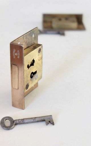Vintage Secure 4 Lever Brass Cut Cabinet Drawer Lock 2 3/4 " X 2 " X 9/16 "