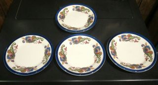 Rare Homer Laughlin Rosemaling Blue Set Of 4 Bread Plates 1931