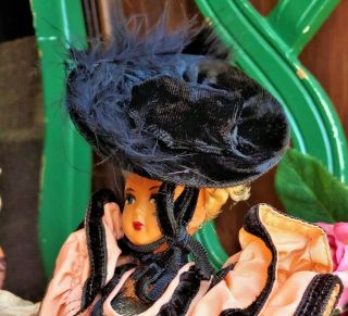 Vintage French Cancan Celluloid Doll 9 1/2 " Tall W/feather Head Dress Paris Rare