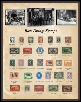 Poster 30 Rare U S Postage Stamps With Rare Postal Photos 16 " X20 "
