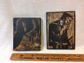 2 Vintage Woodcut 1 Woman 1 Man Carved Ready To Print 1 Artist Signed Hull 