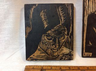2 Vintage Woodcut 1 Woman 1 Man Carved Ready To Print 1 Artist Signed HULL ' 70 2