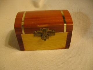 Vintage Miniature / Small Cedar Wood Jewelry Box Trunk Chest