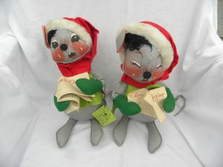 Vintage 1965 Annalee Mobilitee Dolls,  Christmas Caroling Mice/mouse 12 "