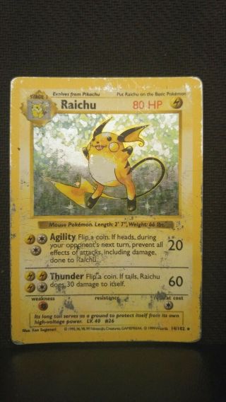 1x Pokemon Tcg Raichu 14/102 Base Set Shadowless Holo Rare