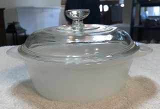 Rare Vintage Fire King Milk Glass Casserole Dish W/handles 1 Pt 88 W/ Pyrex Lid