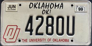1999 Oklahoma The University Of Oklahoma License Plate 1st Design Rare