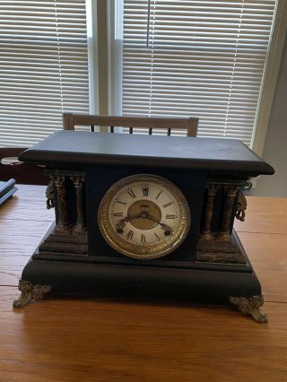 Antique Seth Thomas Mantle Clock - Rare - Green Marble Accents With Brass As Well